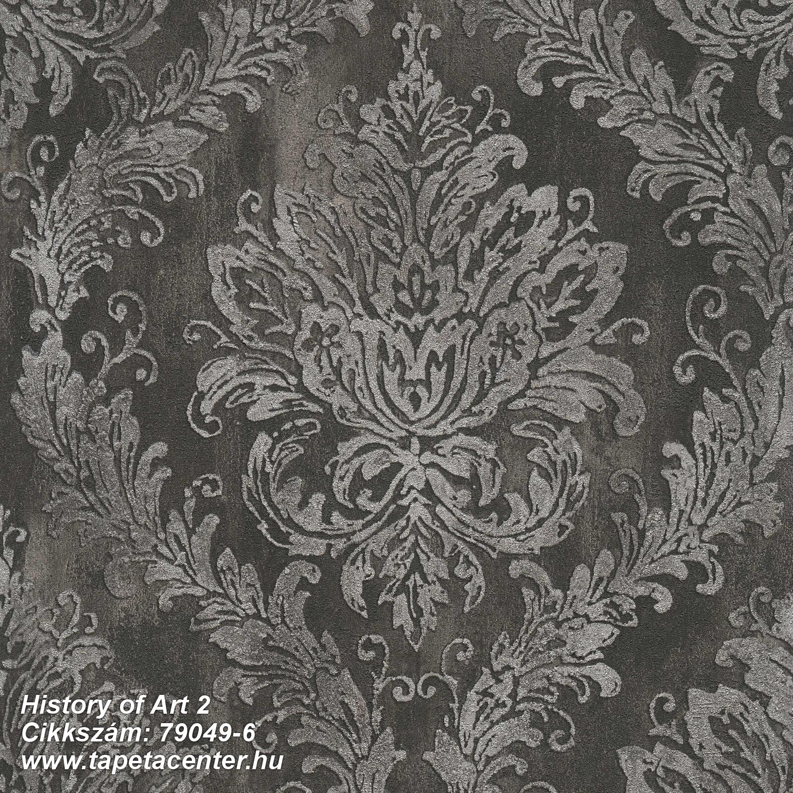 Barokk-klasszikus,dekor,fekete,szürke,súrolható,vlies tapéta 